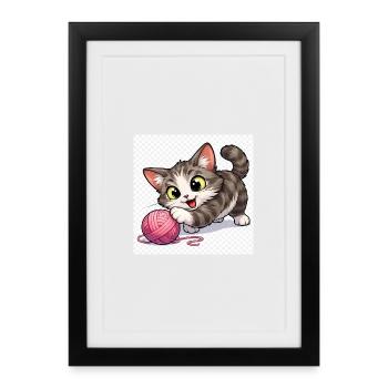 Chaton avec une pelote de laine - Affiche encadrée (27 × 37 cm) - noir - Devant