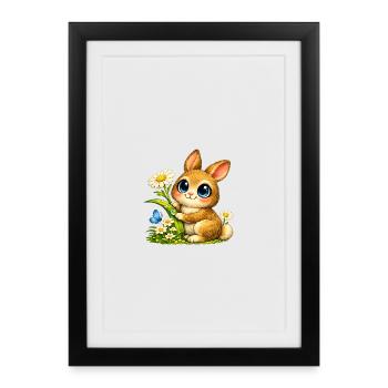 Cute bunny on flower meadow - Framed poster (27 × 37 cm) - black - Front