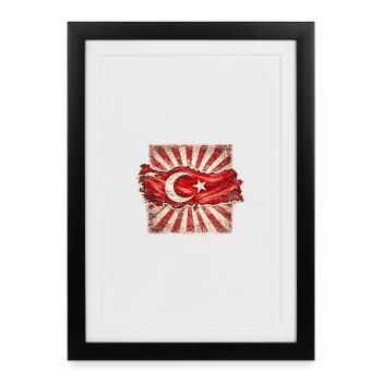 Carte du drapeau de la Turquie Œuvres d’art anciennes - Affiche encadrée (27 × 37 cm) - noir - Devant