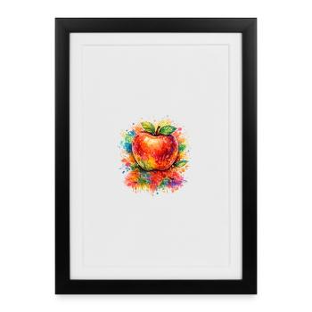 Colorful Watercolor Apple Art Design - Gerahmtes Poster (27 × 37 cm) - Schwarz - Vorne