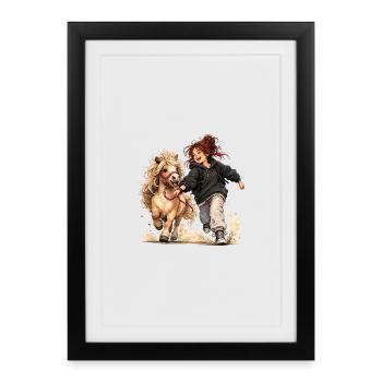 Pony and Girl – On the Road Together - Framed poster (27 × 37 cm) - black - Front
