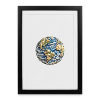 Globe terrestre en mosaïque de coquillage - Affiche encadrée (27 × 37 cm) - noir - Devant