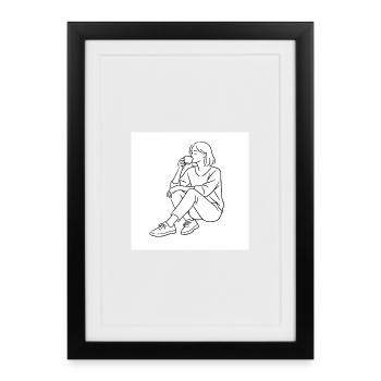 Coffee Time Line Style - Affiche encadrée (27 × 37 cm) - noir - Devant