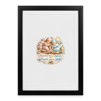 Kleiner Schatz: Mamas Liebe, Papas Stolz - Gerahmtes Poster (27 × 37 cm) - Schwarz - Vorne