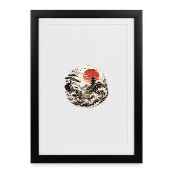 Pagoda in storm red by the sea - Framed poster (27 × 37 cm) - black - Front