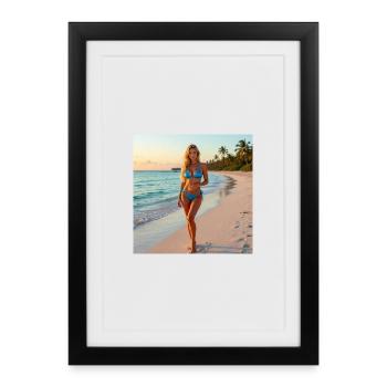 Bikini bleu sur une plage tropicale - Affiche encadrée (27 × 37 cm) - noir - Devant