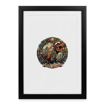 Rex-Mas Dino dans une couronne de lumières - Affiche encadrée (27 × 37 cm) - noir - Devant