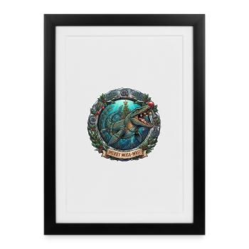 Underwater dinosaur with fairy lights - Framed poster (27 × 37 cm) - black - Front