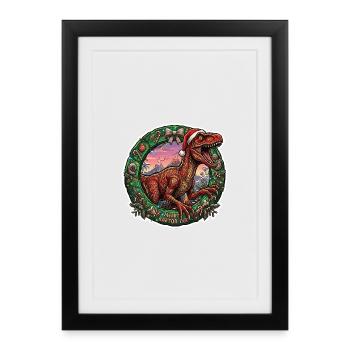 Raptor Christmas Wreath Dino-Festive - Framed poster (27 × 37 cm) - black - Front