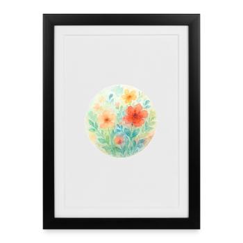 Pastel Watercolor Flowers Circle - Framed poster (27 × 37 cm) - black - Front