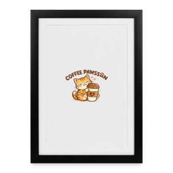 Peluche chat KaffePaws avec gobelet - Affiche encadrée (27 × 37 cm) - noir - Devant