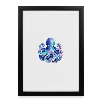 Aquarelle Bleu Calamar Pur - Affiche encadrée (27 × 37 cm) - noir - Devant