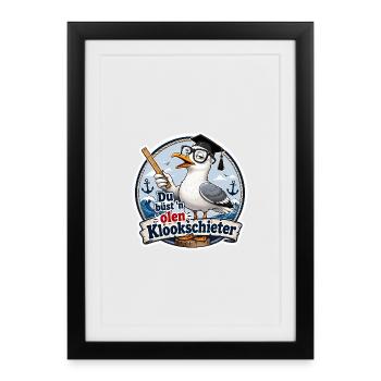 Gelehrte Möwe am Hafen - Gerahmtes Poster (27 × 37 cm) - Schwarz - Vorne
