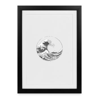 Japanese Wave & Fuji – Ukiyo-e Circle Design Wei - Framed poster (27 × 37 cm) - black - Front