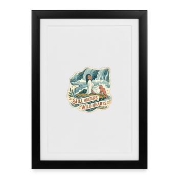 Woman by the waterfall in retro style - Framed poster (27 × 37 cm) - black - Front