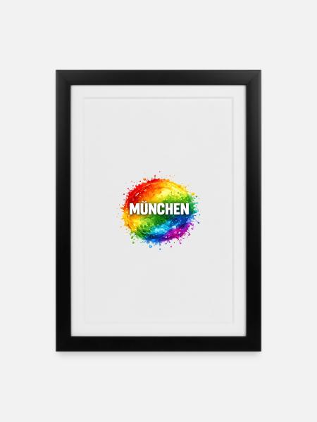Colorful color splash over Munich - Framed poster (27 × 37 cm) - black