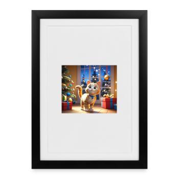 Cartoon Merry Christmas Cat Gift - Framed poster (27 × 37 cm) - black - Front
