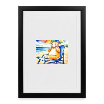Katze am Strand mit Eiscreme - Framed poster (27 × 37 cm) - black - Front