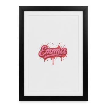 Graffiti Prénom Emma cadeau idéal imprimable  - Affiche encadrée (27 × 37 cm) - noir - Devant