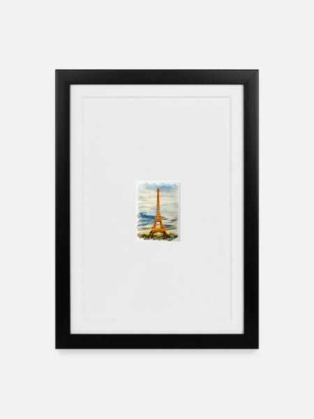 Aquarell Eiffelturm Skyline Kunst - Gerahmtes Poster (27 × 37 cm) - Schwarz