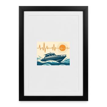 Maritime Sonnenuntergang mit Motorboot - Gerahmtes Poster (27 × 37 cm) - Schwarz - Vorne