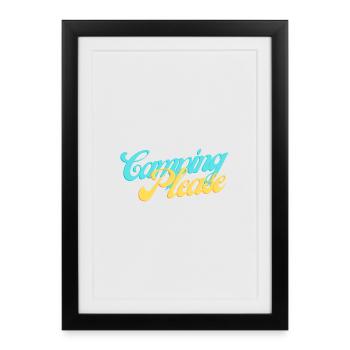 Camping Please Retro Script - Framed poster (27 × 37 cm) - black - Front