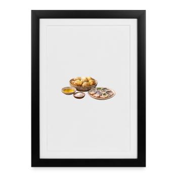 Pommes de terre au four avec olija et selödka - Affiche encadrée (27 × 37 cm) - noir - Devant