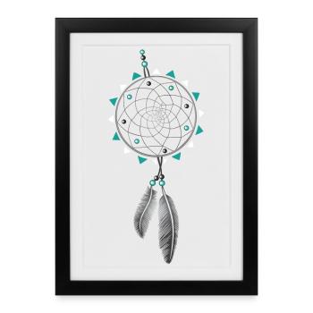 Dreamcatcher with pearls and feather. Turquoise. - Framed poster (27 × 37 cm) - black - Front