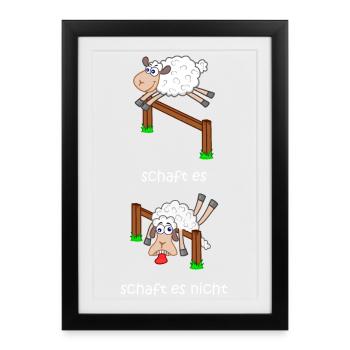 schaft es lustige Schafe Schäfchen zählen springen - Gerahmtes Poster (27 × 37 cm) - Schwarz - Vorne