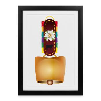 cloche décorée et fleur d'edelweiss - Affiche encadrée (27 × 37 cm) - noir - Devant
