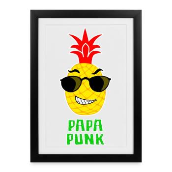 Papa Punk Ananas - Affiche encadrée (27 × 37 cm) - noir - Devant