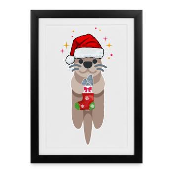 Loutre de Noël - Chemises amusantes - Cadeau de l’Avent - Affiche encadrée (27 × 37 cm) - noir - Devant