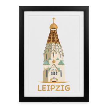 Leipzig, Église du Souvenir russe, dessin - Affiche encadrée (27 × 37 cm) - noir - Devant