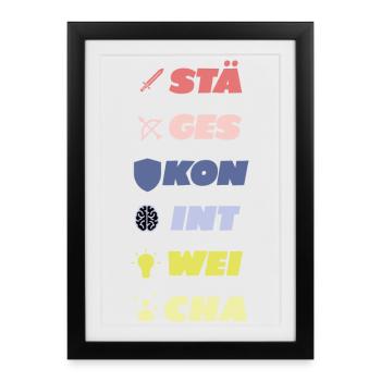 Attribut Stylo et papier | Stylo et papier - T-shirt - Affiche encadrée (27 × 37 cm) - noir - Devant