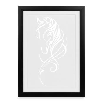 Cheval abstrait blanc - Affiche encadrée (27 × 37 cm) - noir - Devant