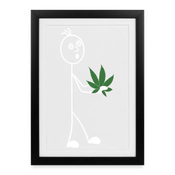 Bonhomme allumette avec une feuille à la main - Affiche encadrée (27 × 37 cm) - noir - Devant