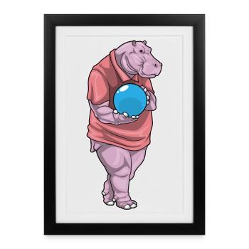 Hippo Bowling Boule de bowling - Affiche encadrée (27 × 37 cm) - noir - Devant