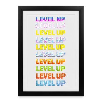 Typographie néon Level Up - Affiche encadrée (27 × 37 cm) - noir - Devant
