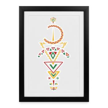 Totem Géométrique Amazigh Au Couleurs Ancestrales - Affiche encadrée (27 × 37 cm) - noir - Devant