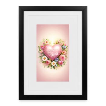 Meilleur cœur de maman avec couronne de fleurs - Affiche encadrée (27 × 37 cm) - noir - Devant