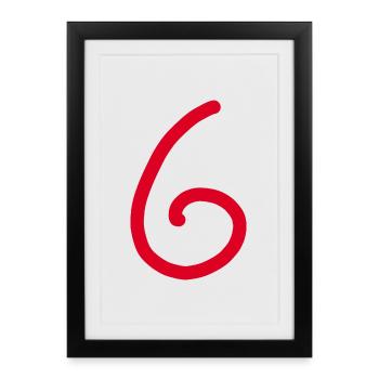 6 Numéro six numéro rouge Anniversaire - Affiche encadrée (27 × 37 cm) - noir - Devant