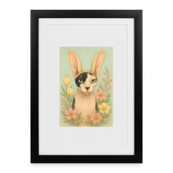 Chat Sphynx de Pâques - Affiche encadrée (27 × 37 cm) - noir - Devant