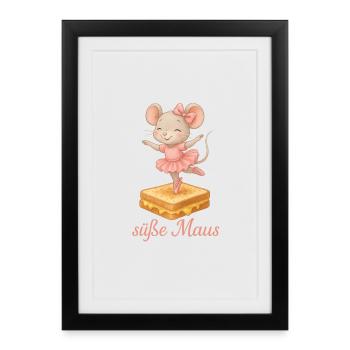 Cute ballerina mouse on cheese sandwich - Framed poster (27 × 37 cm) - black - Front