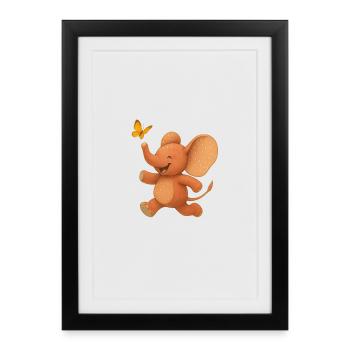 Happy elephant and butterfly - Framed poster (27 × 37 cm) - black - Front