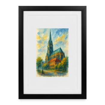 Église gothique de style impressionniste - Affiche encadrée (27 × 37 cm) - noir - Devant