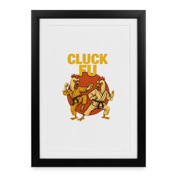 Cluck Fu – Poules Karatéka Drôles en Kimono - Affiche encadrée (27 × 37 cm) - noir - Devant