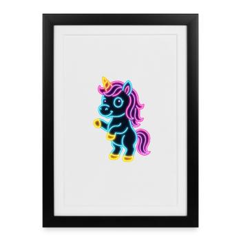 Süßes Neon Einhorn stehend | Bunt und leuchtend - Gerahmtes Poster (27 × 37 cm) - Schwarz - Vorne