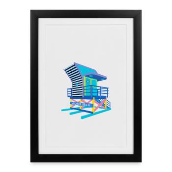Stand de plage à Alicante - Affiche encadrée (27 × 37 cm) - noir - Devant