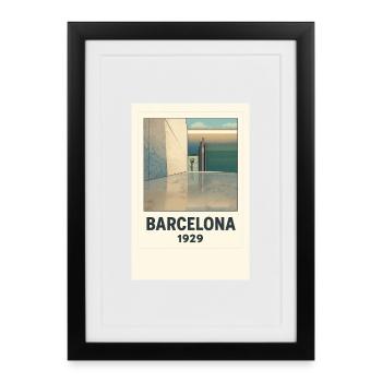 Barcelone 1929 Style Architectural Affiche - Affiche encadrée (27 × 37 cm) - noir - Devant