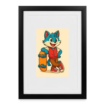 Trottinette Fox avec planche à roulettes - Affiche encadrée (27 × 37 cm) - noir - Devant